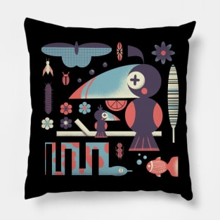 Geometric Toucan and Colorful Jungle Animals Pillow