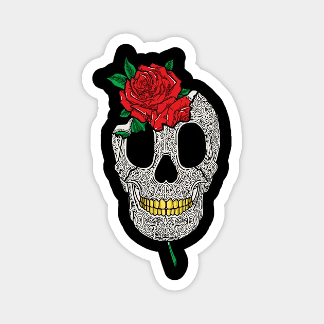 Skull and red roses Magnet by Vixie Hattori