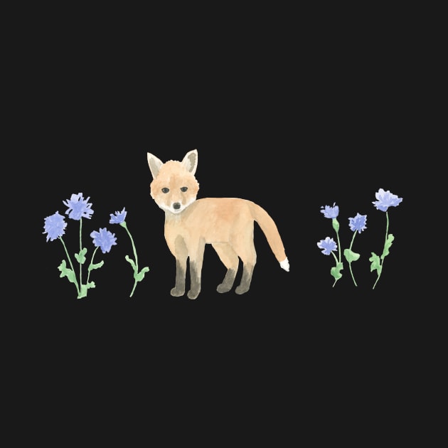 Baby Fox with Blue Cornflowers by wynbre