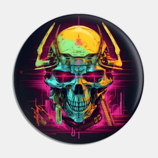 Cyberpunk Neon Samurai Skull Pin