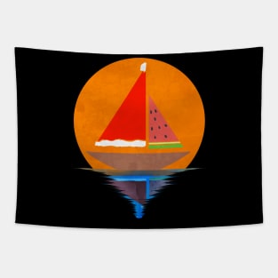 Sundown Sailing Ship Santas Hat Watermelon Christmas In July Tapestry