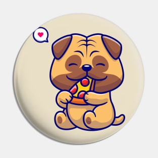 Cute Pug Dog Eating Pizza Cartoon Pin