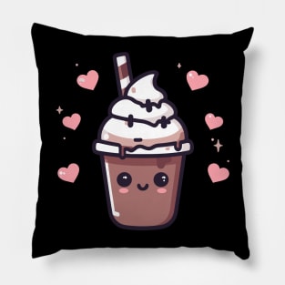 Kawaii Chocolate Ice Cream Milkshake with Hearts | Design for Kawaii Food Lovers Pillow