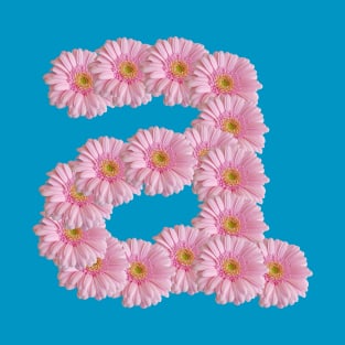 Letter A Pink Gerbera Daisy Typography T-Shirt