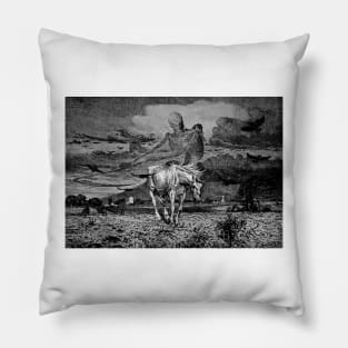 A ghost-like figure of Death appears riding on a horse holding a scythe - Soren Lünd Pillow