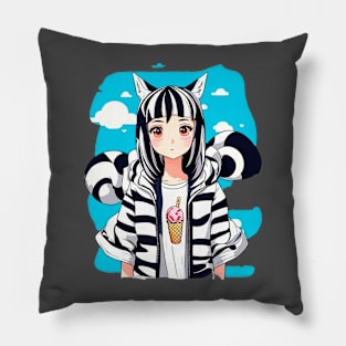 Zebra girl in a striped hoodie Pillow