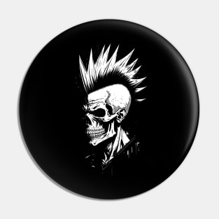 Black and white skull mohawk Pin
