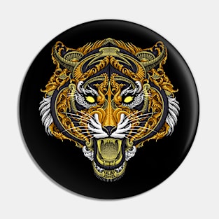 Tiger head with floral pattern Pin