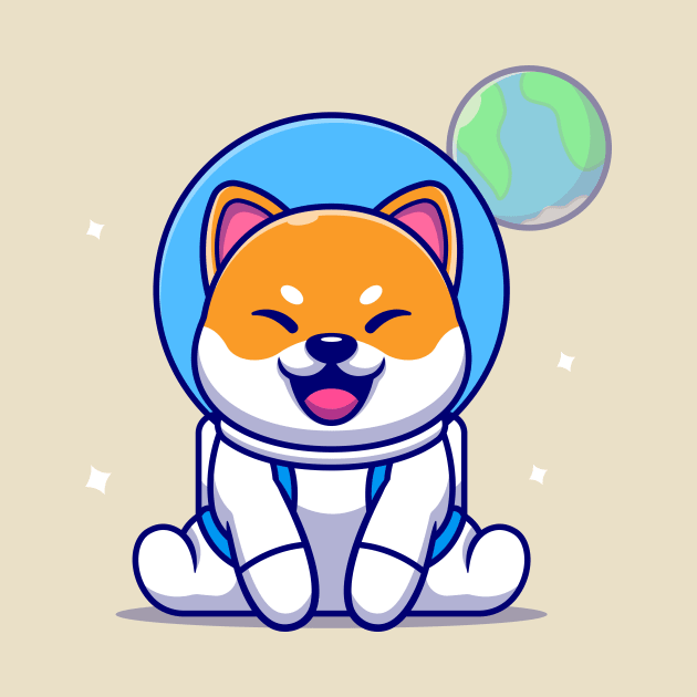 Cute Shiba Inu Dog Astronaut Sitting Cartoon by Catalyst Labs