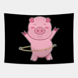 Pig at Fitness with Swing ring Tapestry