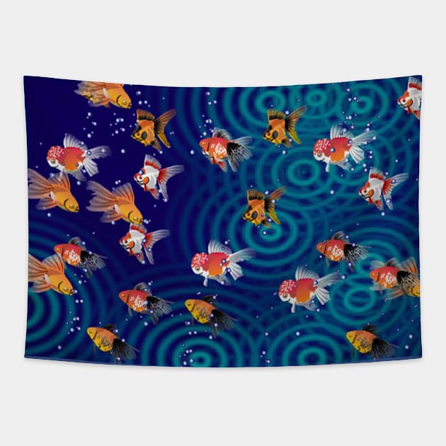 Fishes in The Ocean Illustration Tapestry by dcveta