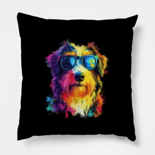 Colourful Cool Golden Doodle Dog with Sunglasses Pillow
