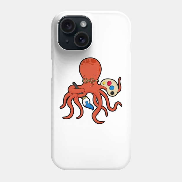 Octopus as Painter with Paint & Brush Phone Case by Markus Schnabel