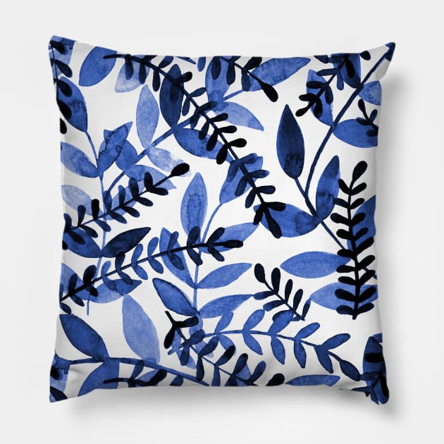 Watercolor branches - blue Pillow by wackapacka