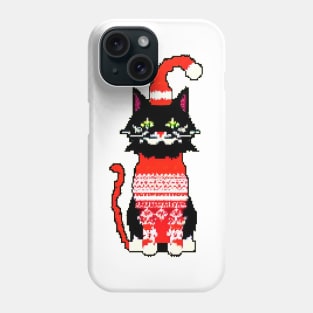 Black Cat Christmas Pixel Art Phone Case