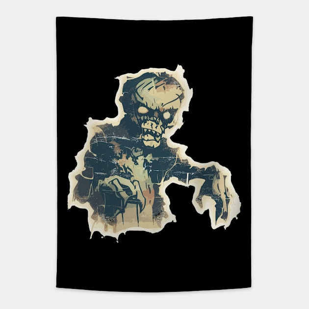 Spooky Zombie Vintage Street Art Tapestry by TomFrontierArt