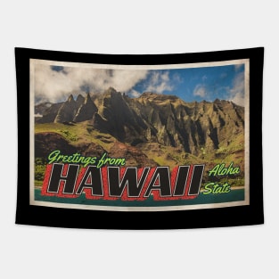 Greetings from Hawaii - Vintage Travel Postcard Design Tapestry