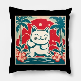 Aloha Cat Ink Block Pillow