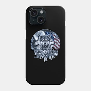 Wolves Under Moon Howling Wolf 4th of July American Flag Phone Case