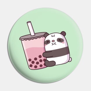 Cute Panda Hugging Strawberry Bubble Tea Pin