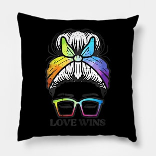 Gay Pride Messy Bun Love Wins  Flag Lgbtq Women Girls Pillow