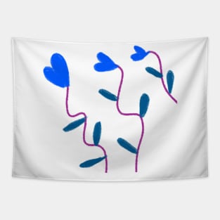 Blue watercolor heart floral art Tapestry