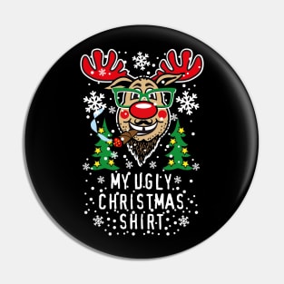 189 Deer Reindeer Rudolph beard cigar My Ugly Christmas Pin