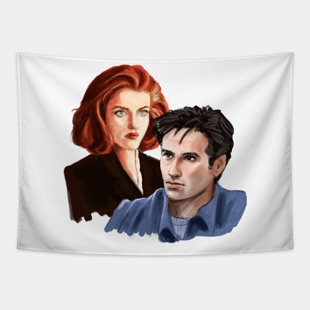 Mulder and Scully - portrait Tapestry by Hoshimem