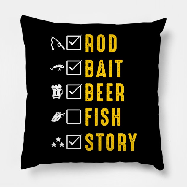 Rod Bait Beer Fish Story Pillow by indigosstuff