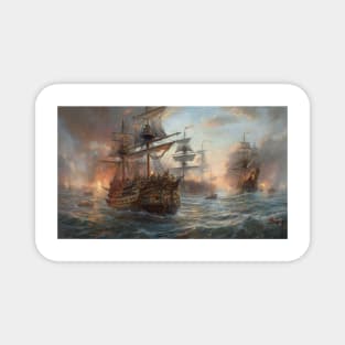 Naval Battle Between Pirate Sailing Ships, Caribbean Seascape #6 Magnet