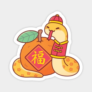 Cute Snake Curl Around Orange Good Fortune Magnet