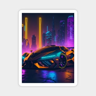 Dark Neon Sports Car in Japanese Neon City Magnet