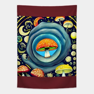 Whimsical mushrooms and moon. Tapestry