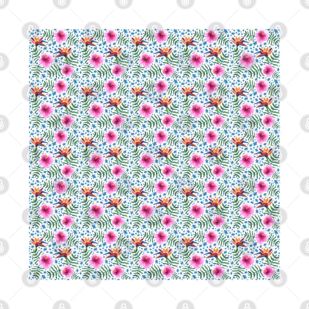 Tropical Flowers Watercolor Pattern by Neginmf