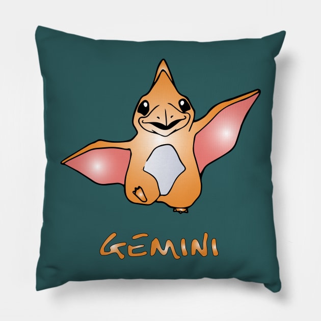 Orange Gemini Dinosaur Pillow by lazykitty