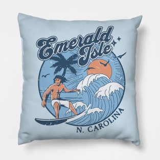 1970s Vintage Surfing Emerald Isle, North Carolina Retro Sunset // Old School Surfer // Surf Carolina Pillow