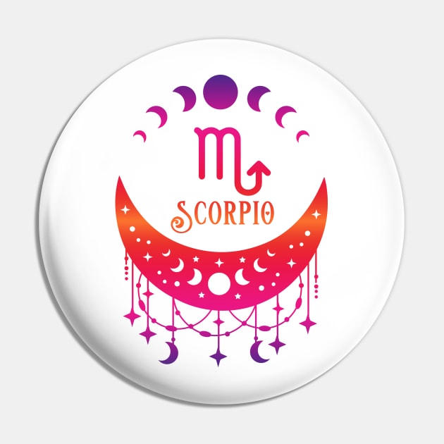 Rainbow Ombre Moon Phases and Scorpio Zodiac Symbol Pin by Cheeky Witch