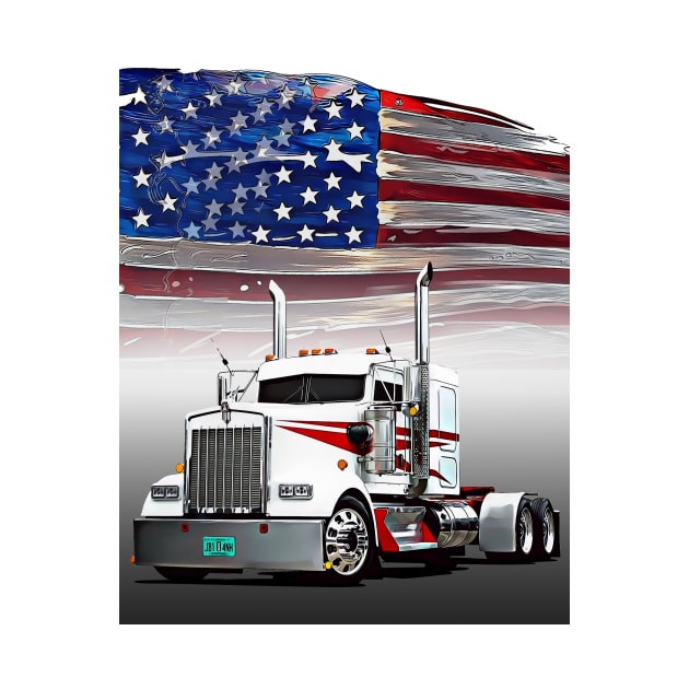 Kenworth Truck and The American Flag by Gas Autos T-Shirt by GasAut0s