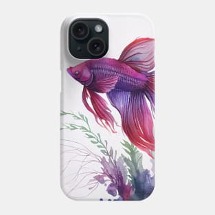 Purple and Red Betta Fish Watercolor Phone Case