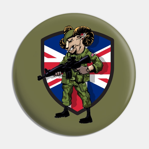 Merican British Army Ram Mascot Pin by Black Tee Inc