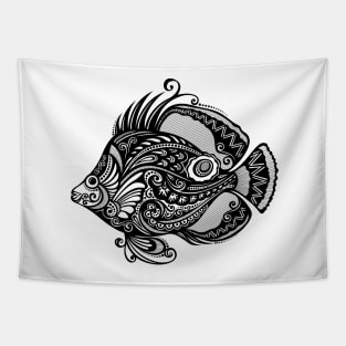 Black and White Print of Exotic Fish Tapestry