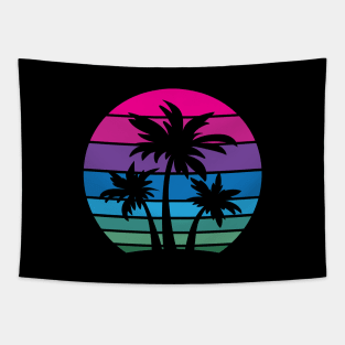 Retro 80s and 90s Tropical Beach Style Palm Tree Sunset Design Tapestry