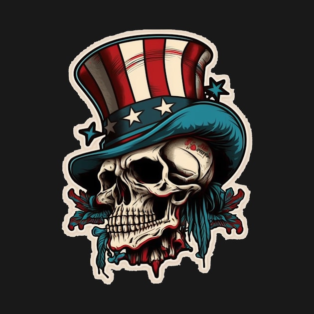 USA Proud Skull Top Hat USA Flash Tattoo Retro Flash Hipster Tattoo Patriot Old School by The Dirty Gringo