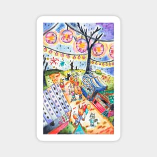 Summer Lantern Festival in Watercolor Magnet