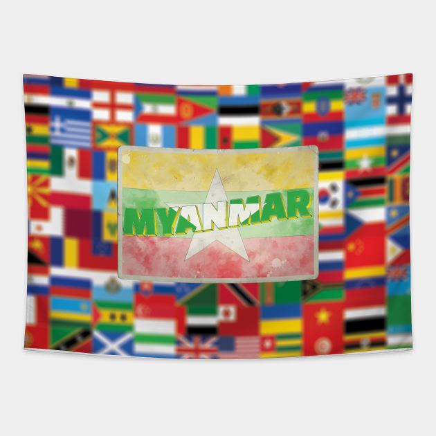 Myanmar Vintage style retro souvenir Tapestry by DesignerPropo