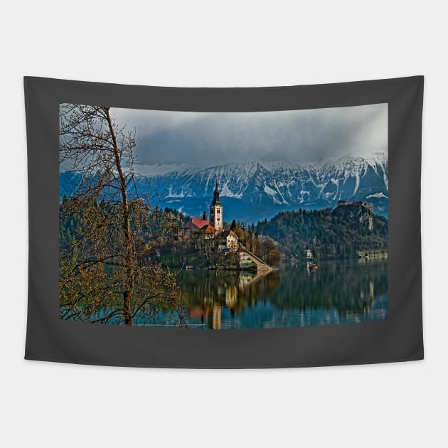 Island. Lake Bled. Slovenia Tapestry by vadim19