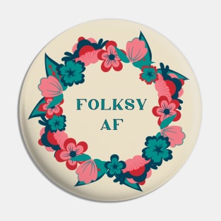 Folksy AF, norwegian folk flowers pink and blue Pin