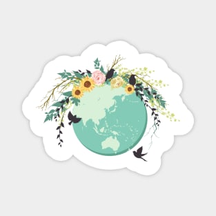 Cute Earth Day Floral Globe Magnet