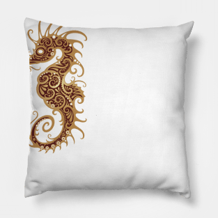 Intricate Brown Tribal Seahorse Design Pillow