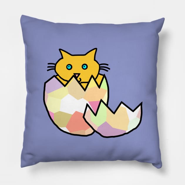 Yellow Cat Hatching from Easter Egg as Chonk Kitten Pillow by ellenhenryart